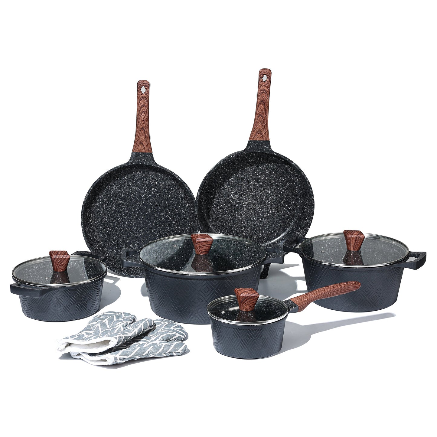 10 Pieces Rhombus Cookware Set - Beige | Black Royal Swiss