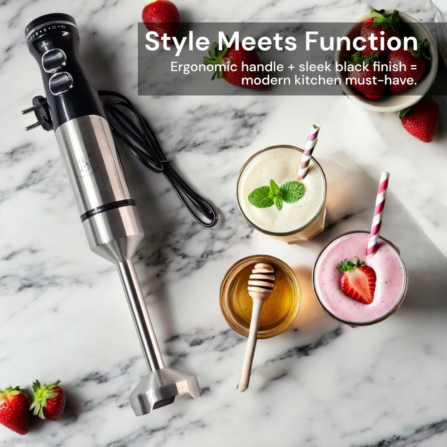 Stainless Steel Hand Blender with Cup Royal Swiss