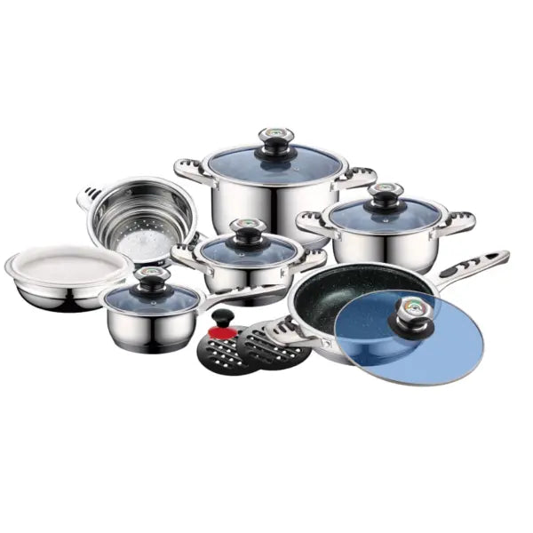 16 Pieces Cookware Set - Glass Lid | Stainless Steel Lid Royal Swiss