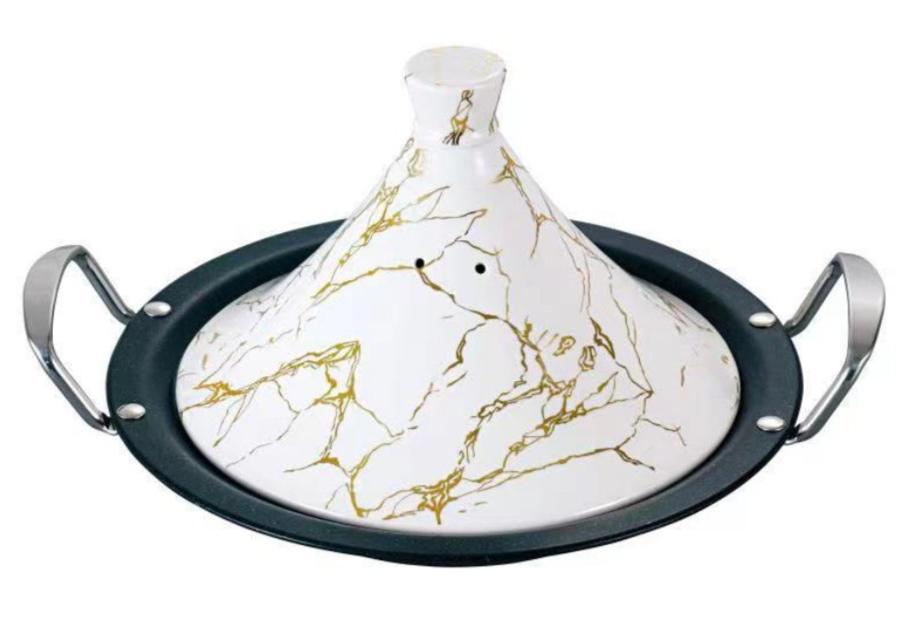 Tagine with Marble Coating - 34cm | 38cm - Black | White Royal Swiss