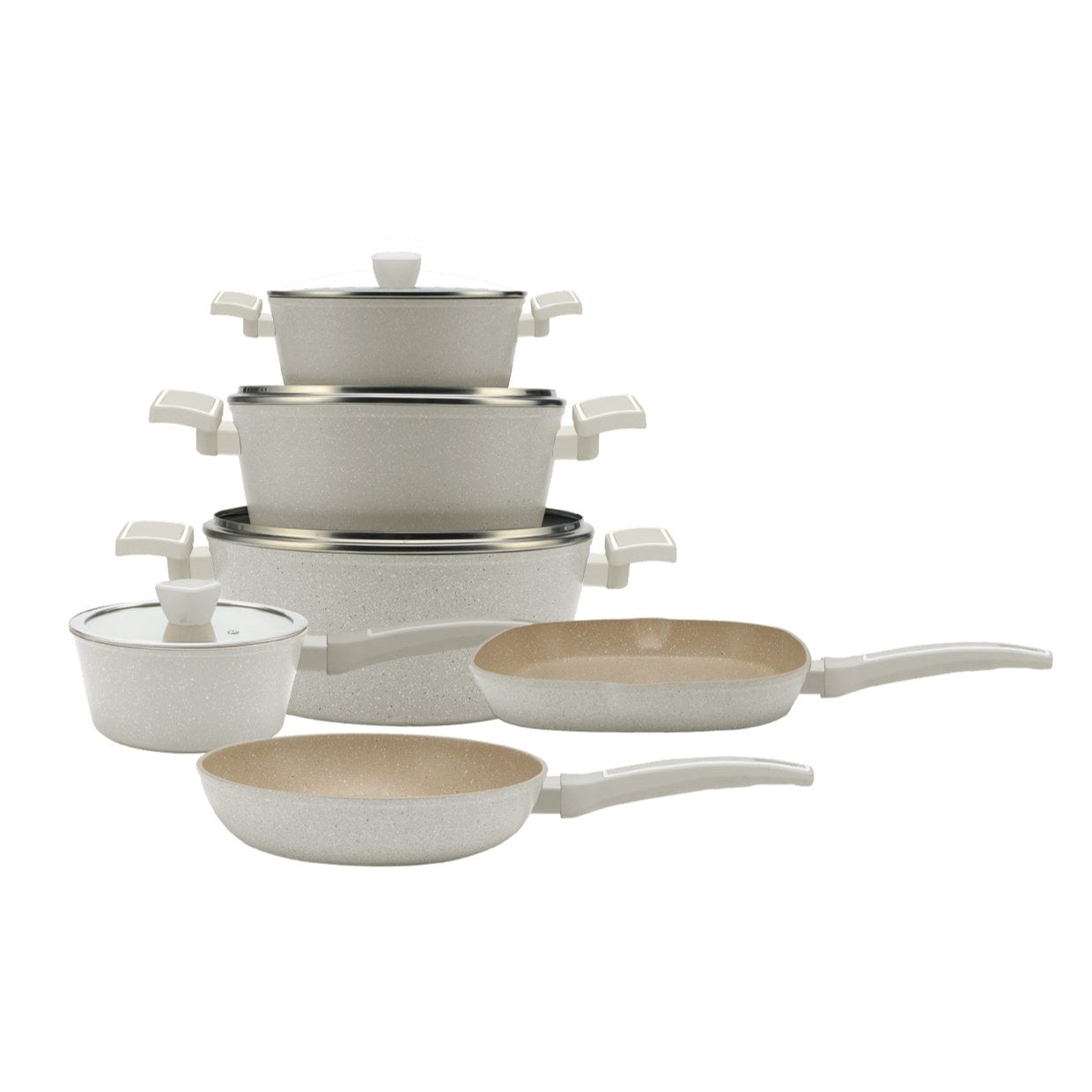 10 Pieces Cookware Set with Grill - Pink | Cream | Black Royal Swiss