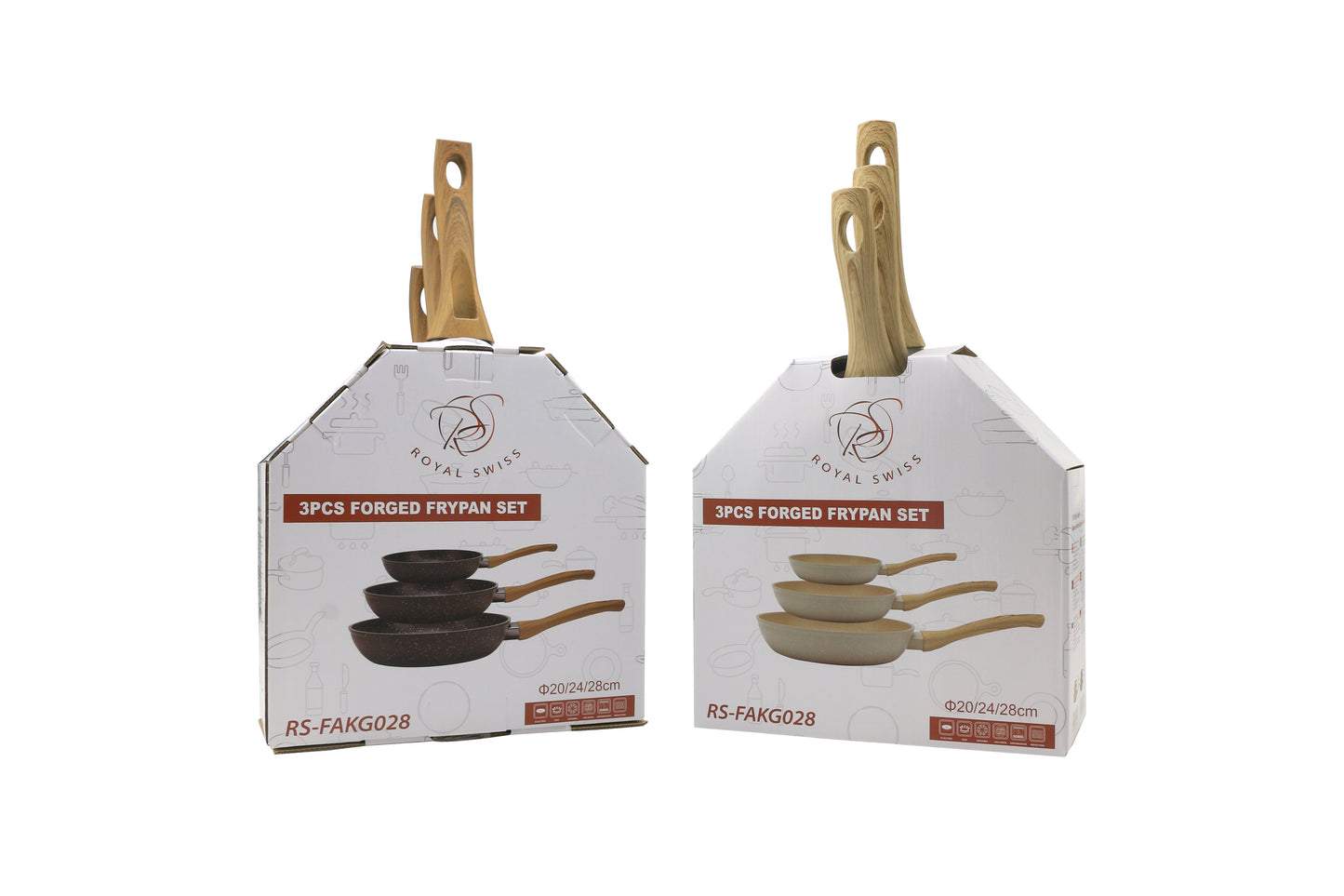 3 Pieces Fry Pan Set with Wooden Handle Royal Swiss