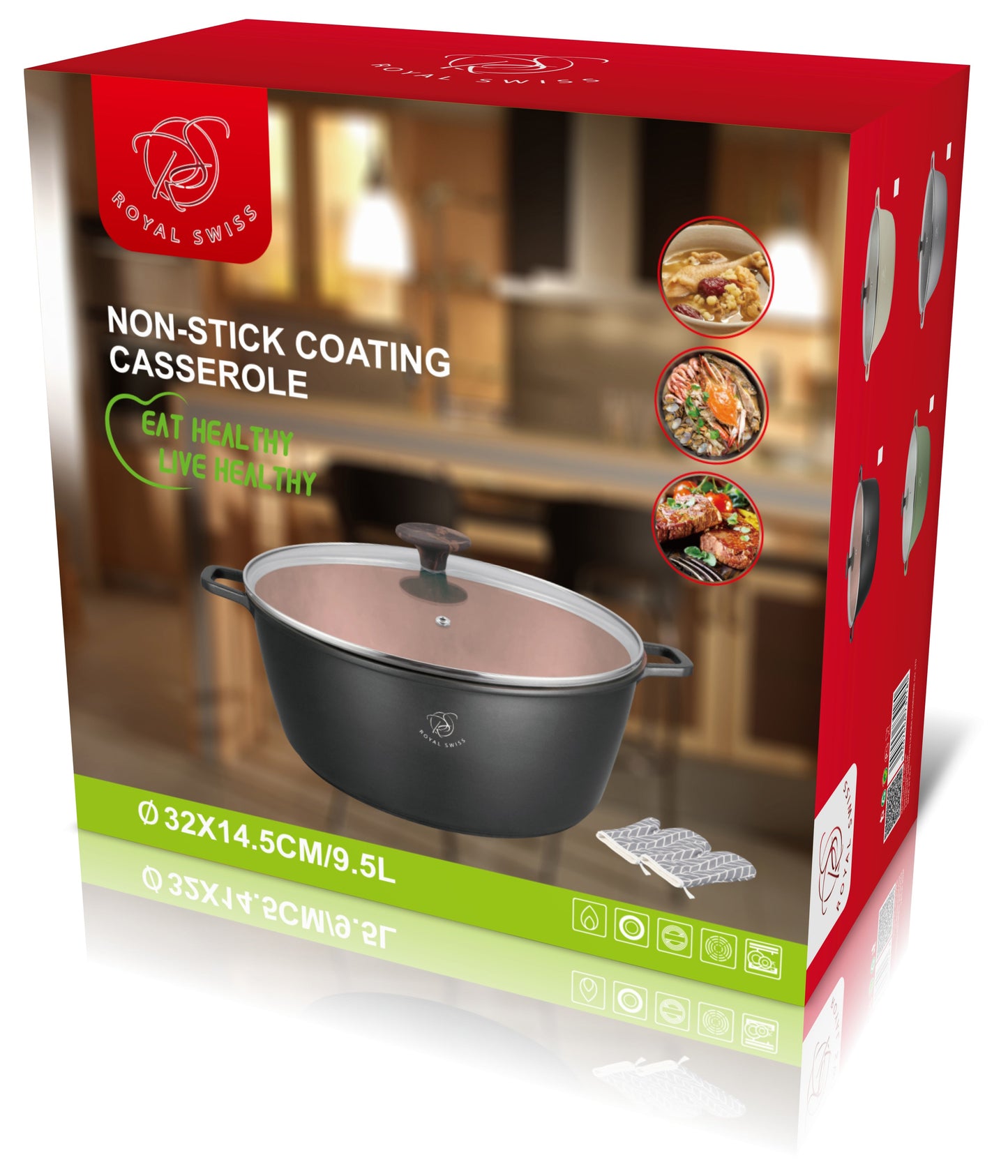 Casserole - 20cm - Black | Beige | Green | Grey Royal Swiss