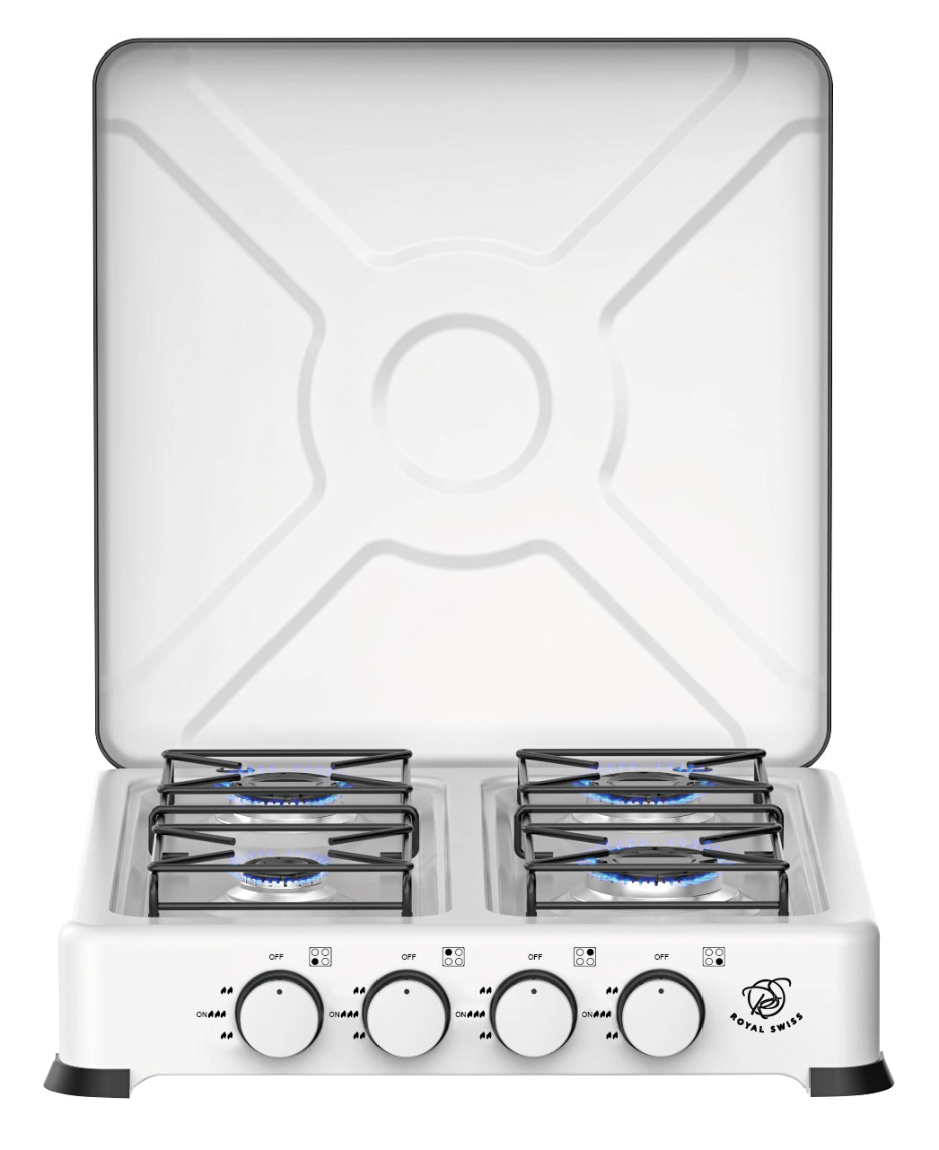 Cuisinière à gaz à 4 feux avec brûleur et couvercle en acier inoxydable