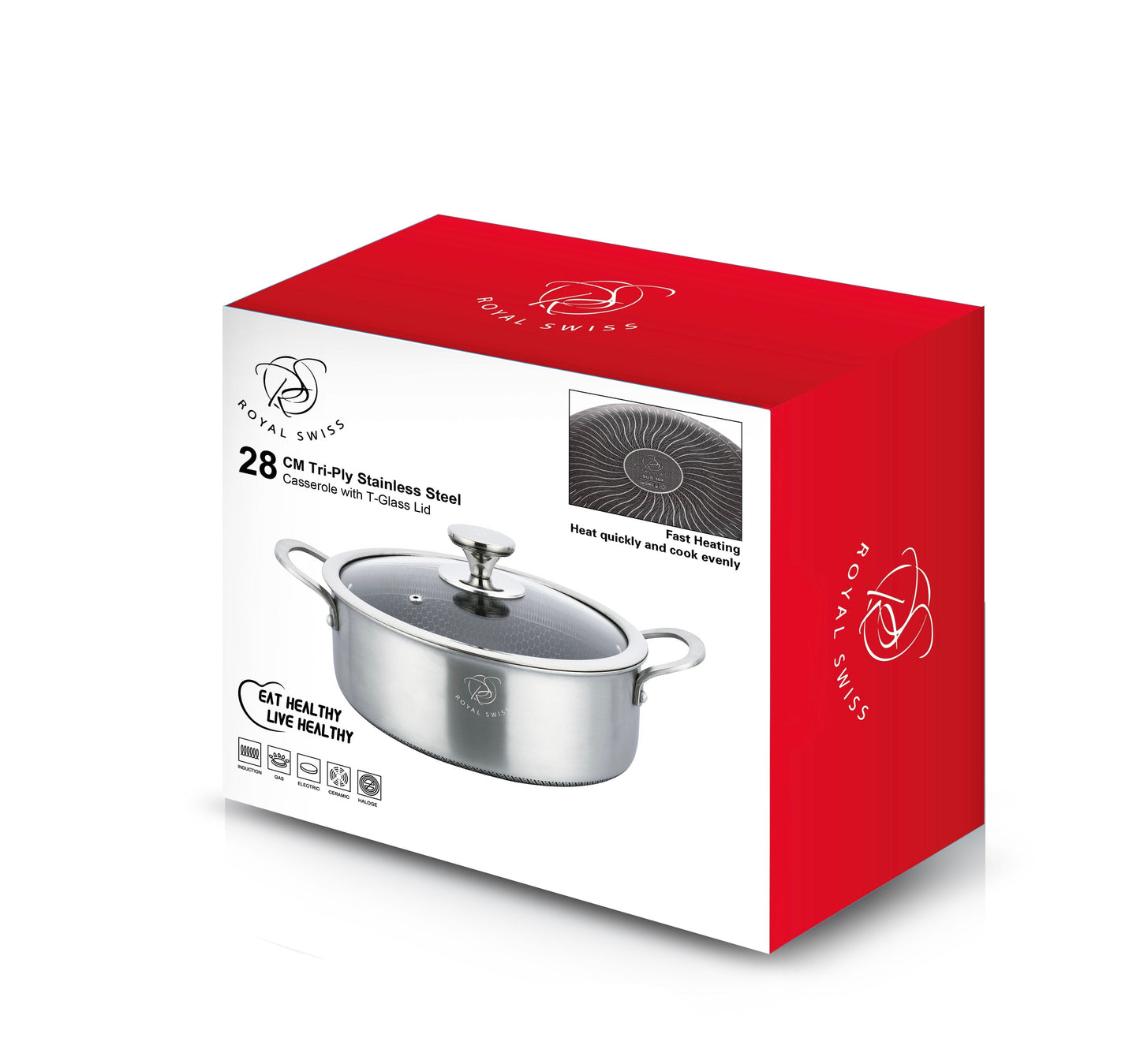 Tri-Ply Stainless Steel Casserole - 20cm | 24cm | 28cm Royal Swiss