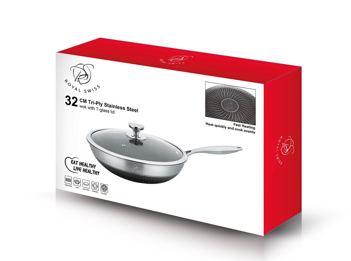 32cm Tri-Ply roestvrijstalen wok