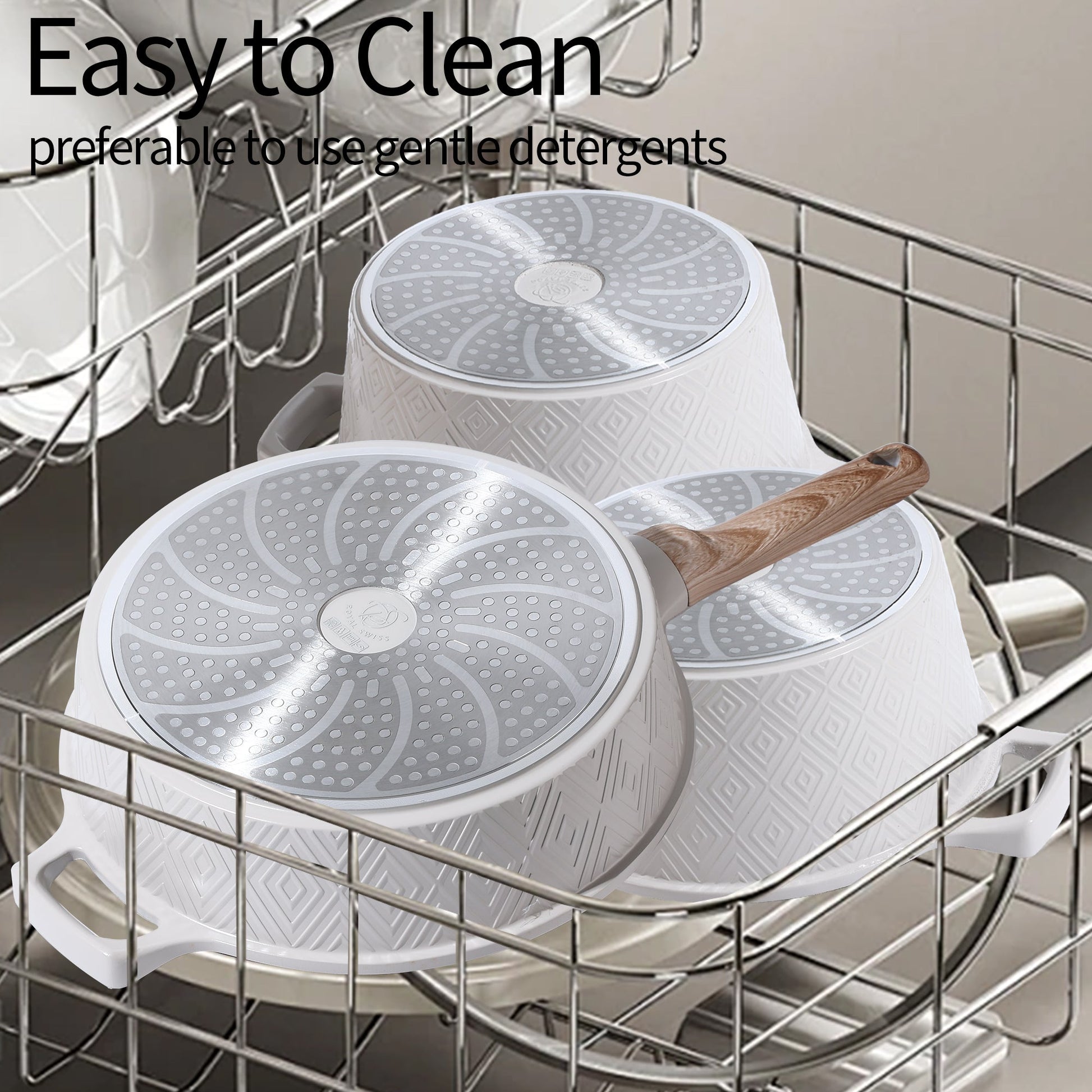 10 Pieces Rhombus Cookware Set - Beige | Black Royal Swiss