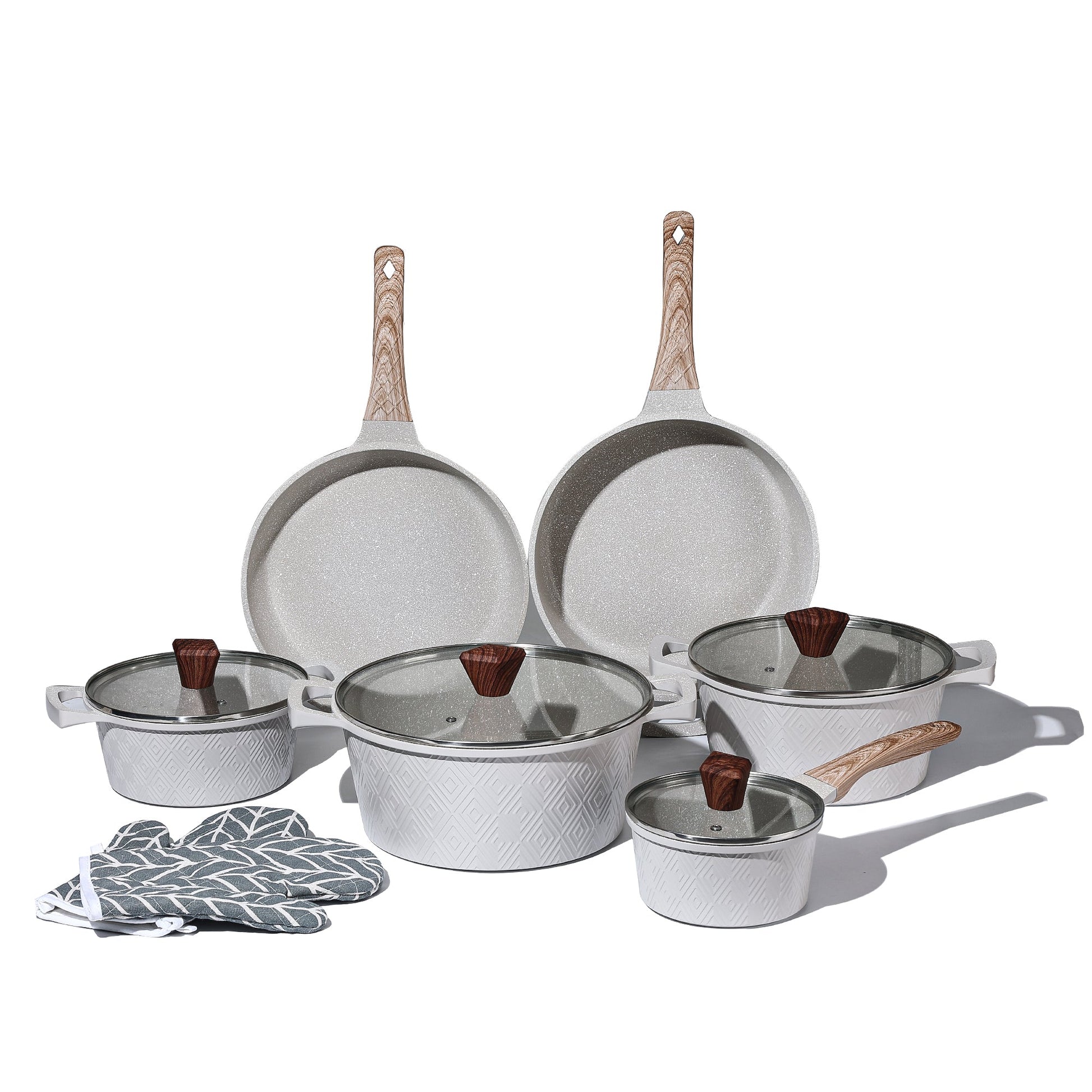 10 Pieces Rhombus Cookware Set - Beige | Black Royal Swiss