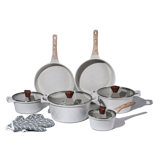 10 Pieces Rhombus Cookware Set - Beige | Black Royal Swiss