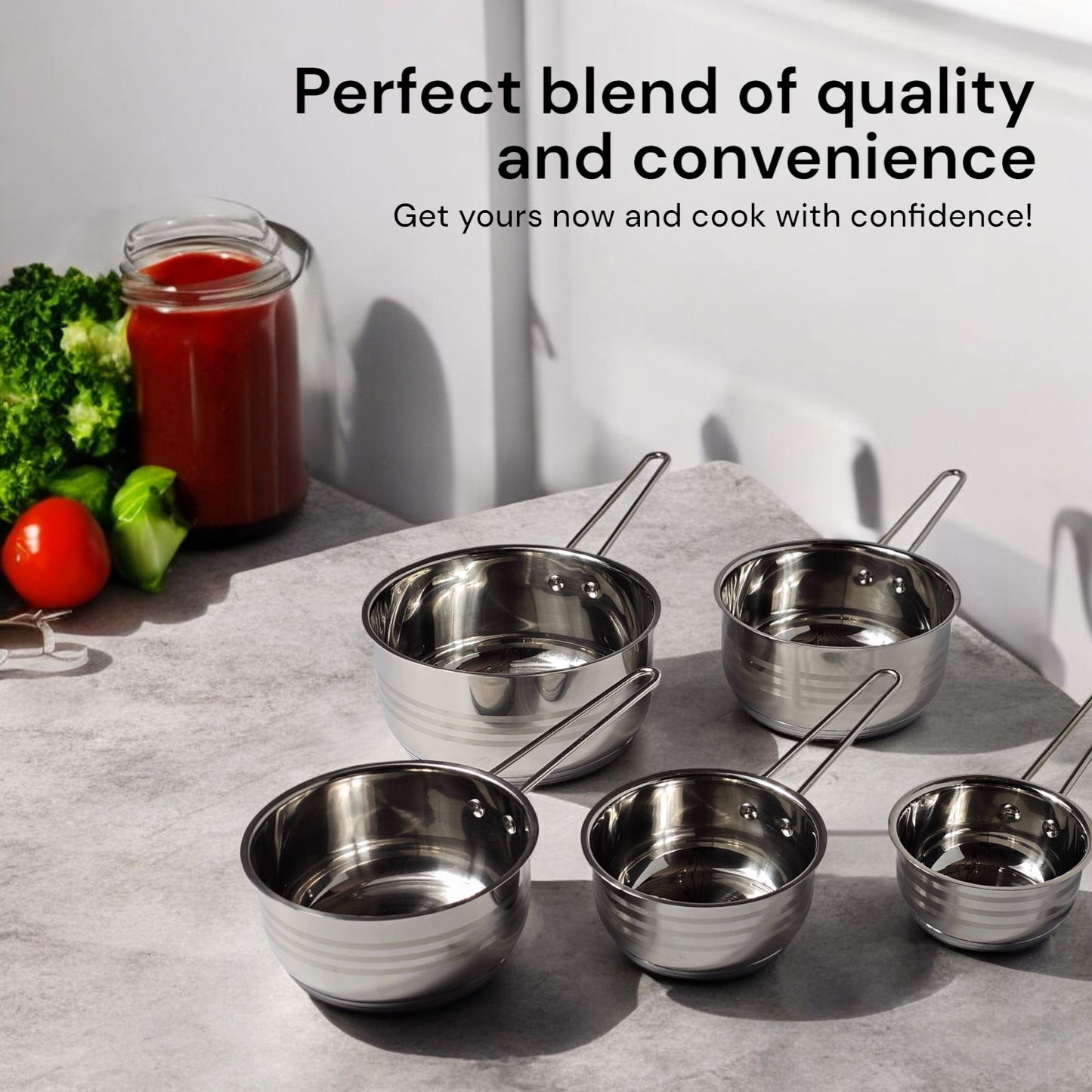 5-delige roestvrijstalen steelpannenset