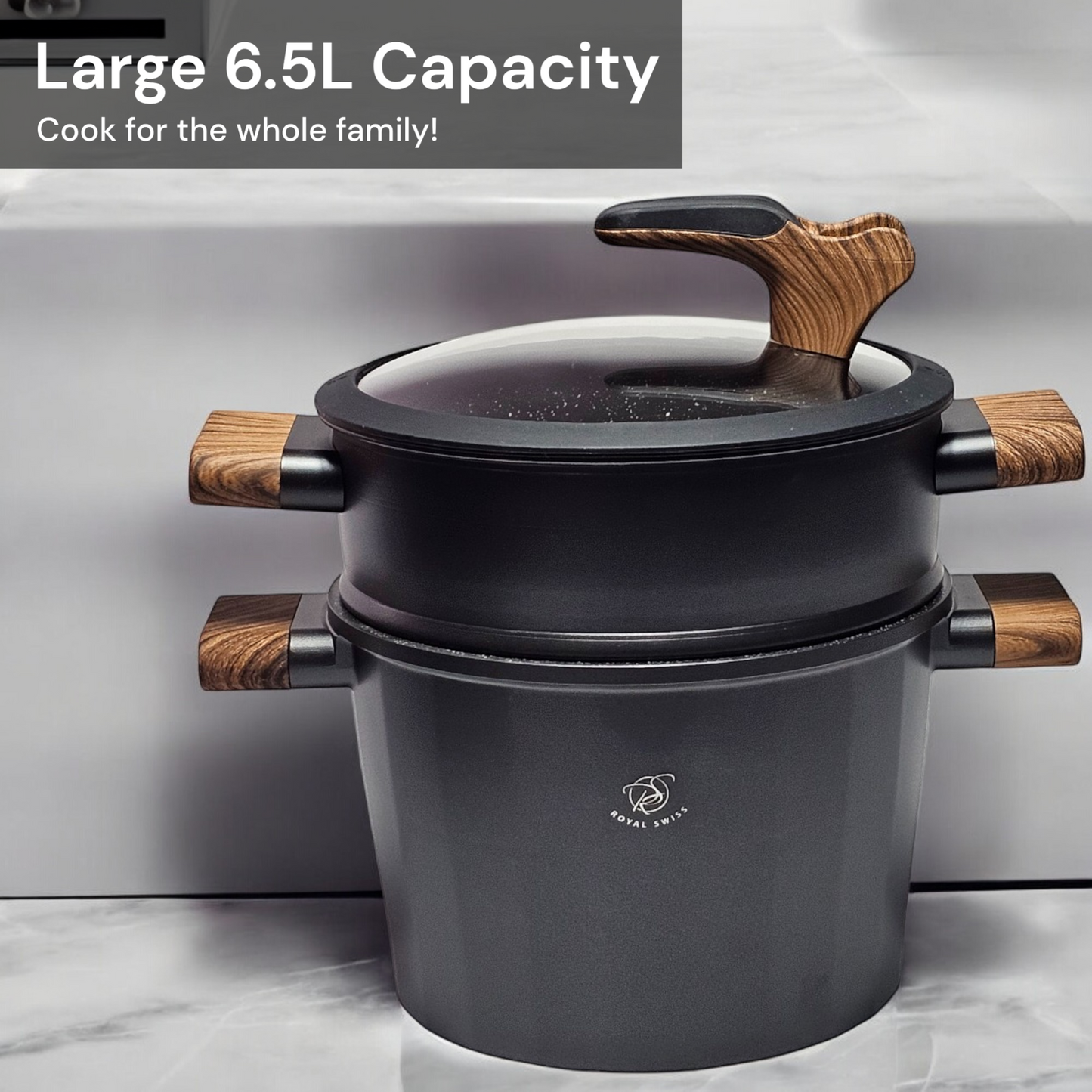 6.5L Couscous Pot - Black | Beige