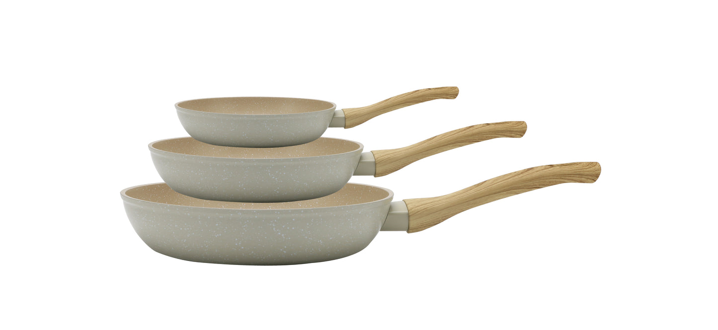 Ensemble de 3 poêles à frire avec manche en bois