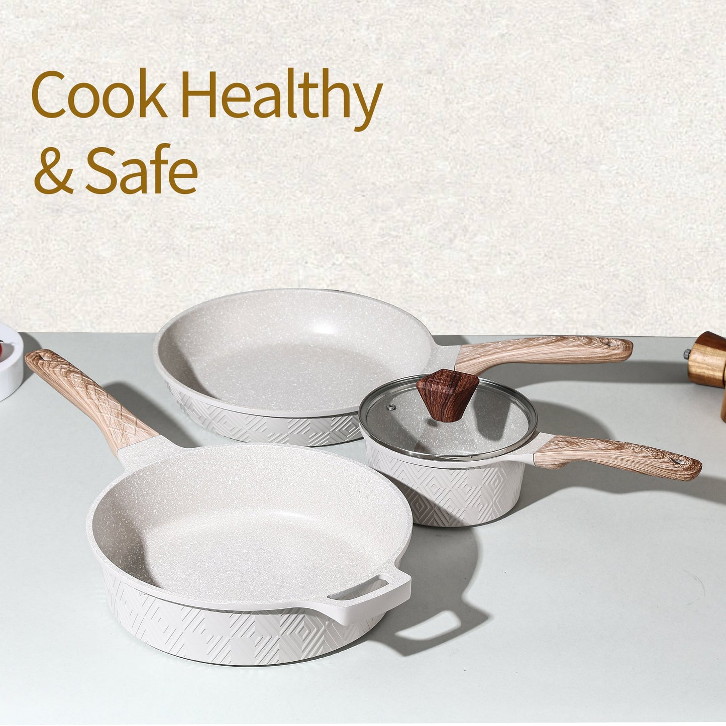 10 Pieces Rhombus Cookware Set - Beige | Black Royal Swiss