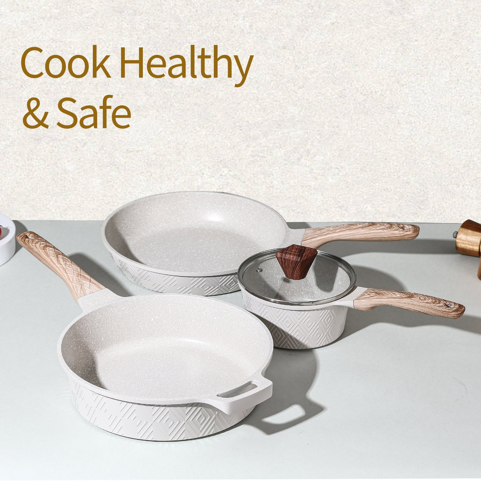 10 Pieces Rhombus Cookware Set - Beige | Black Royal Swiss