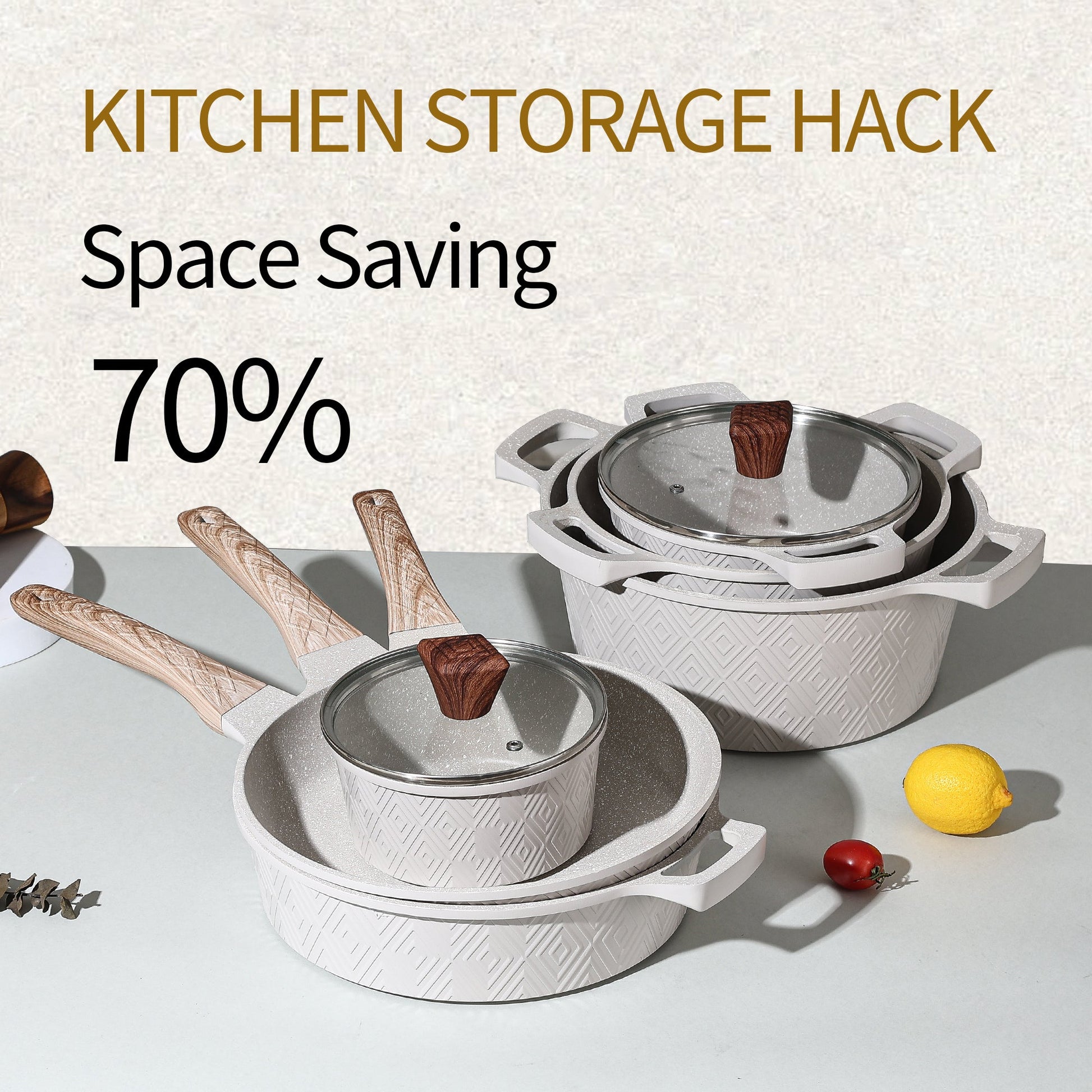 10 Pieces Rhombus Cookware Set - Beige | Black Royal Swiss