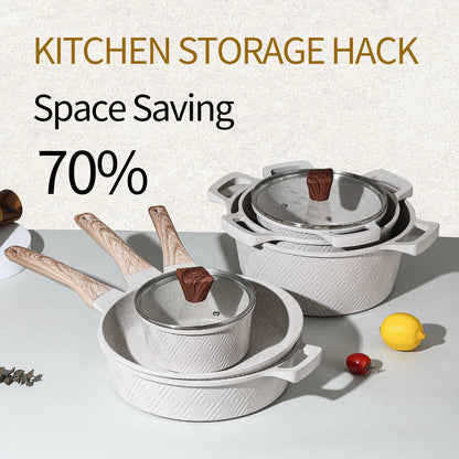 10 Pieces Rhombus Cookware Set - Beige | Black Royal Swiss