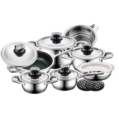 16 Pieces Cookware Set - Glass Lid | Stainless Steel Lid Royal Swiss