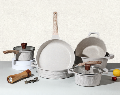 10 Pieces Rhombus Cookware Set - Beige | Black Royal Swiss