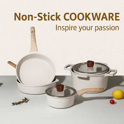 10 Pieces Rhombus Cookware Set - Beige | Black Royal Swiss