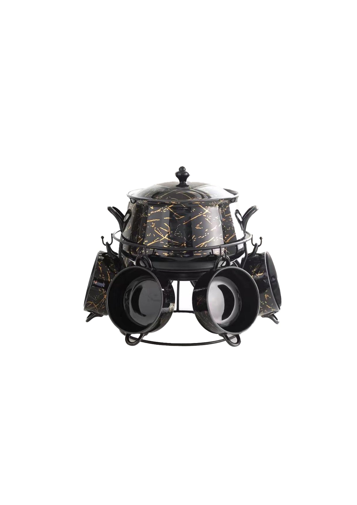 9 Pieces Tureen Set - Black | White Royal Swiss