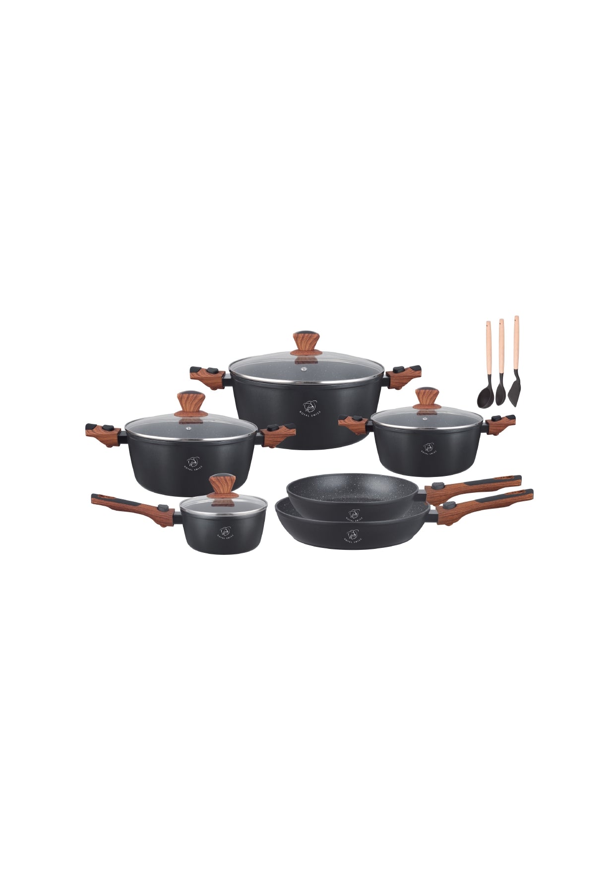 13 Pieces Detachable Cookware Set with Utensils - Black | Beige