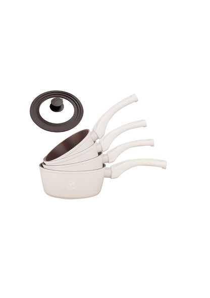 4 Pieces Saucepan with Glass Lid - Black | Beige Royal Swiss