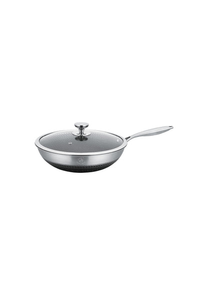 Wok en acier inoxydable triple épaisseur de 32 cm
