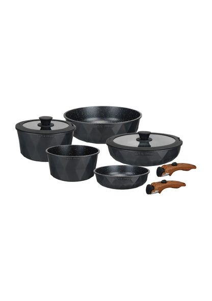 9 Pieces Diamond Cookware Set with Clip-On Handle - Beige | Black