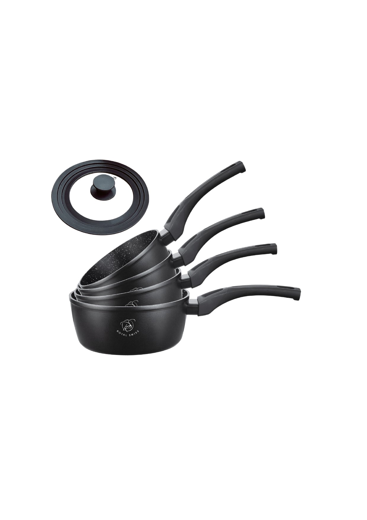 4-delige steelpan met glazen deksel - Zwart | Beige