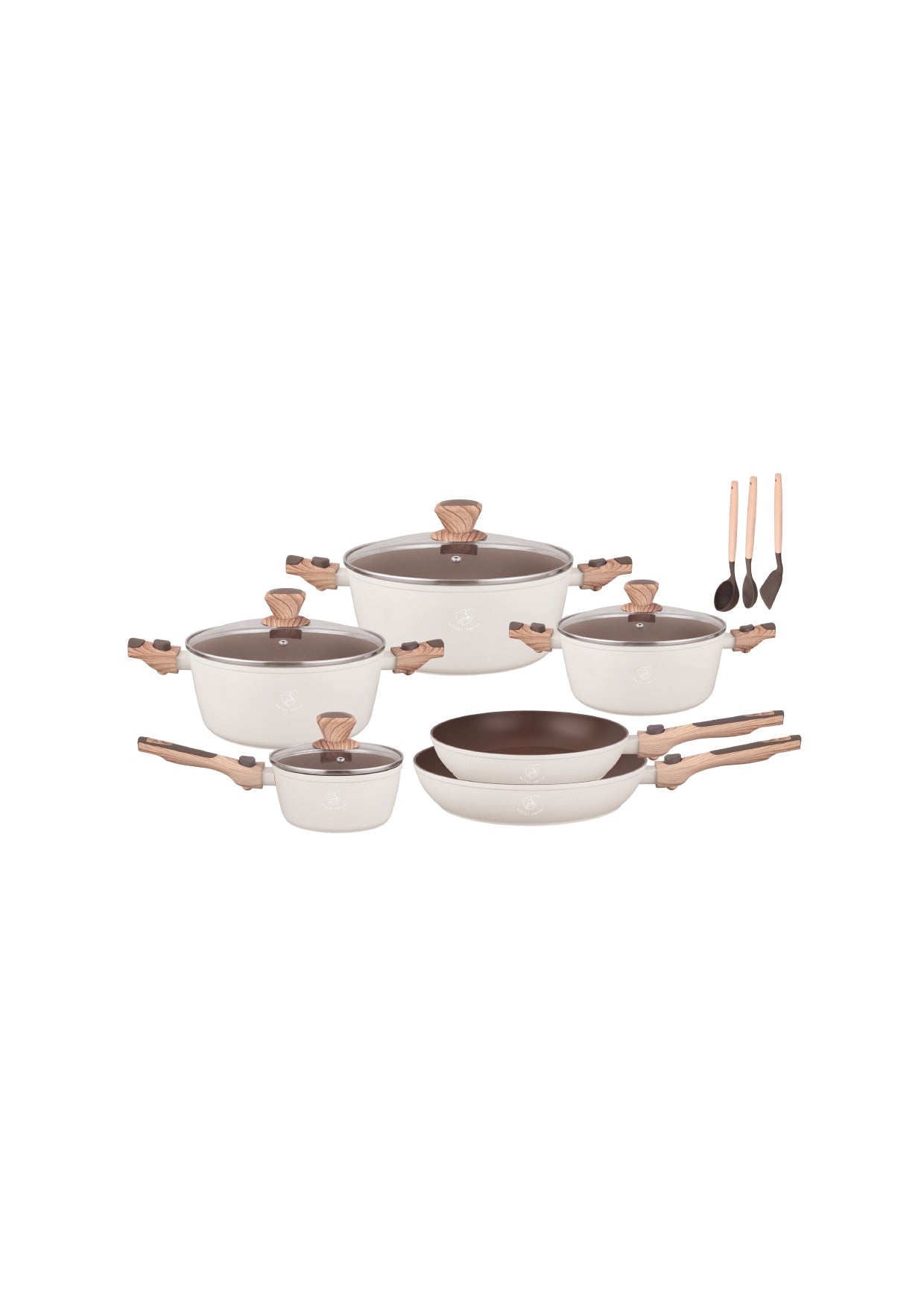 13 Pieces Detachable Cookware Set with Utensils - Black | Beige