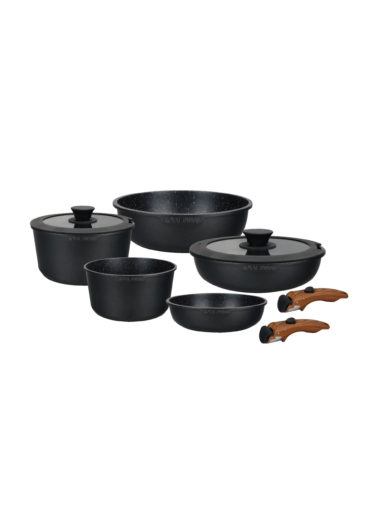 9 Pieces Cookware Set with Clip-On Handles - Beige | Black Royal Swiss