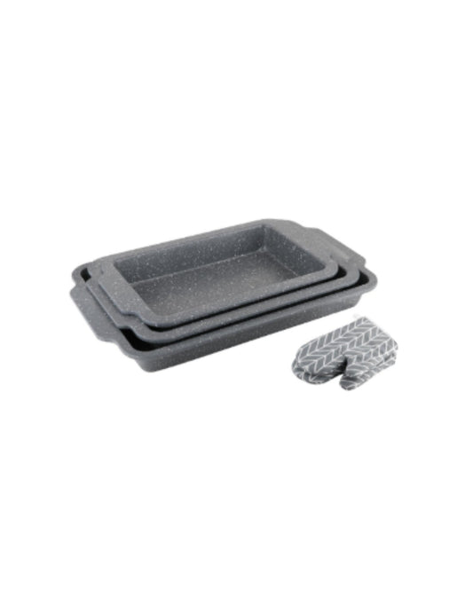 3 Pieces Baking Pan Set with Oven Mitts