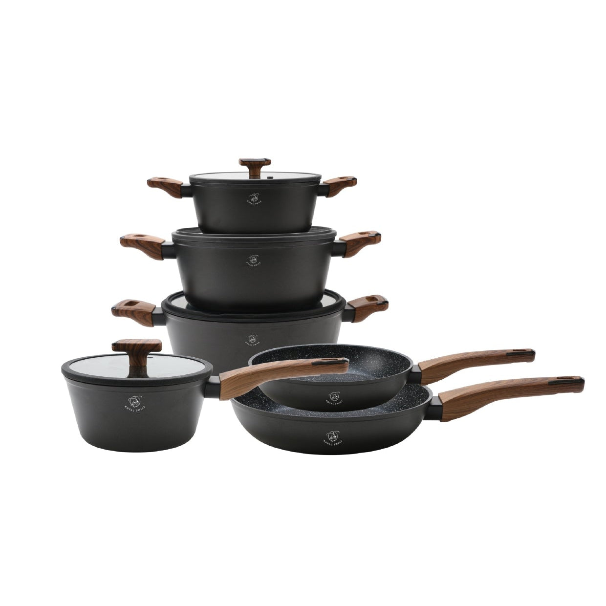 10 Pieces Cookware Set - Beige | Black Royal Swiss