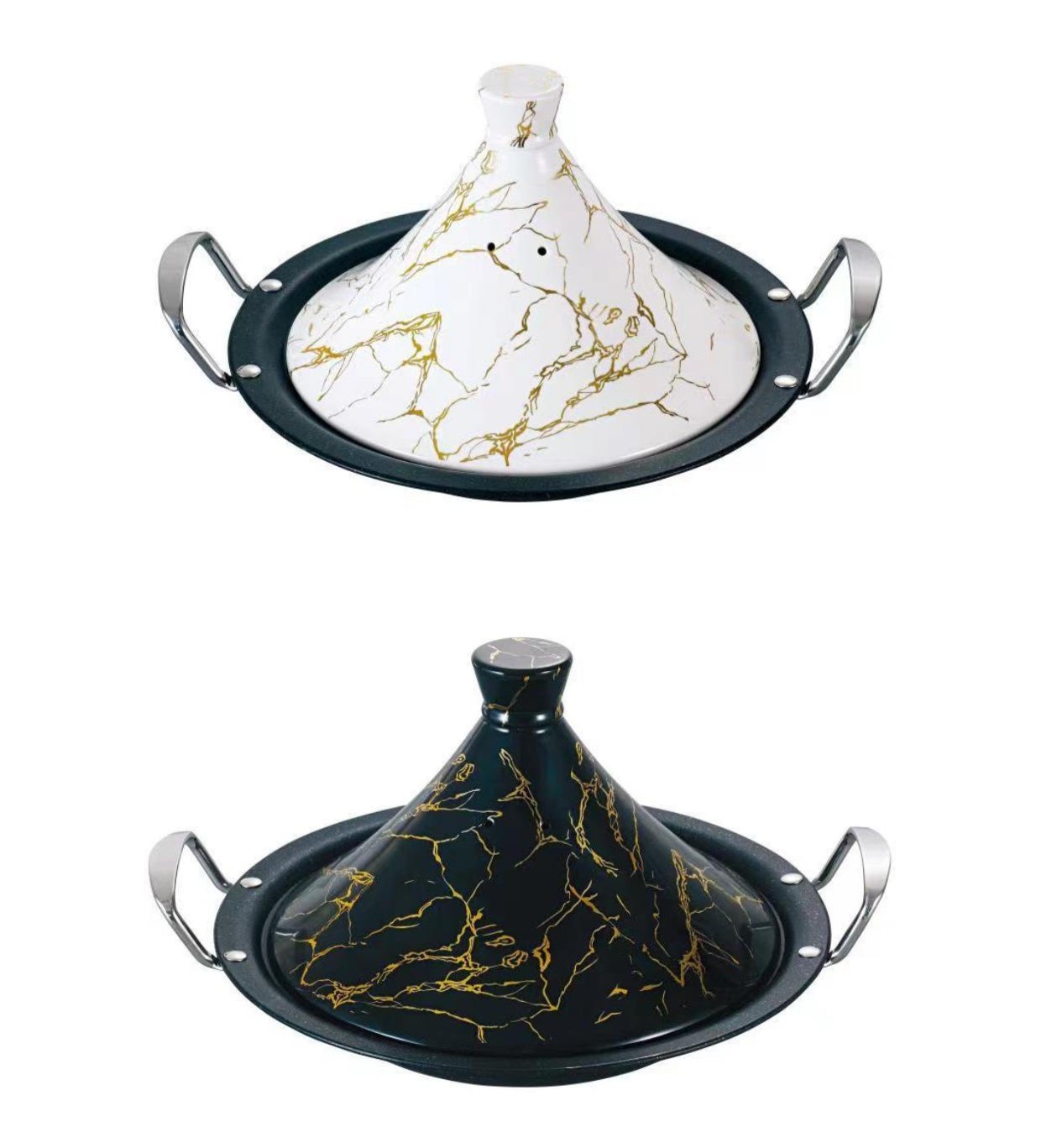 Tagine with Marble Coating - 34cm | 38cm - Black | White