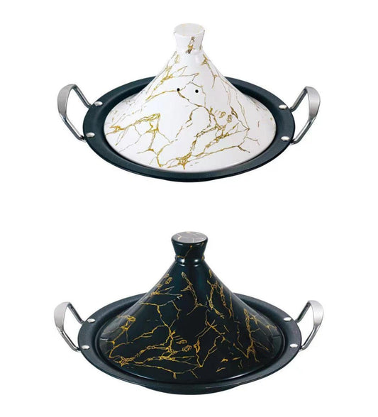 Tagine with Marble Coating - 34cm | 38cm - Black | White