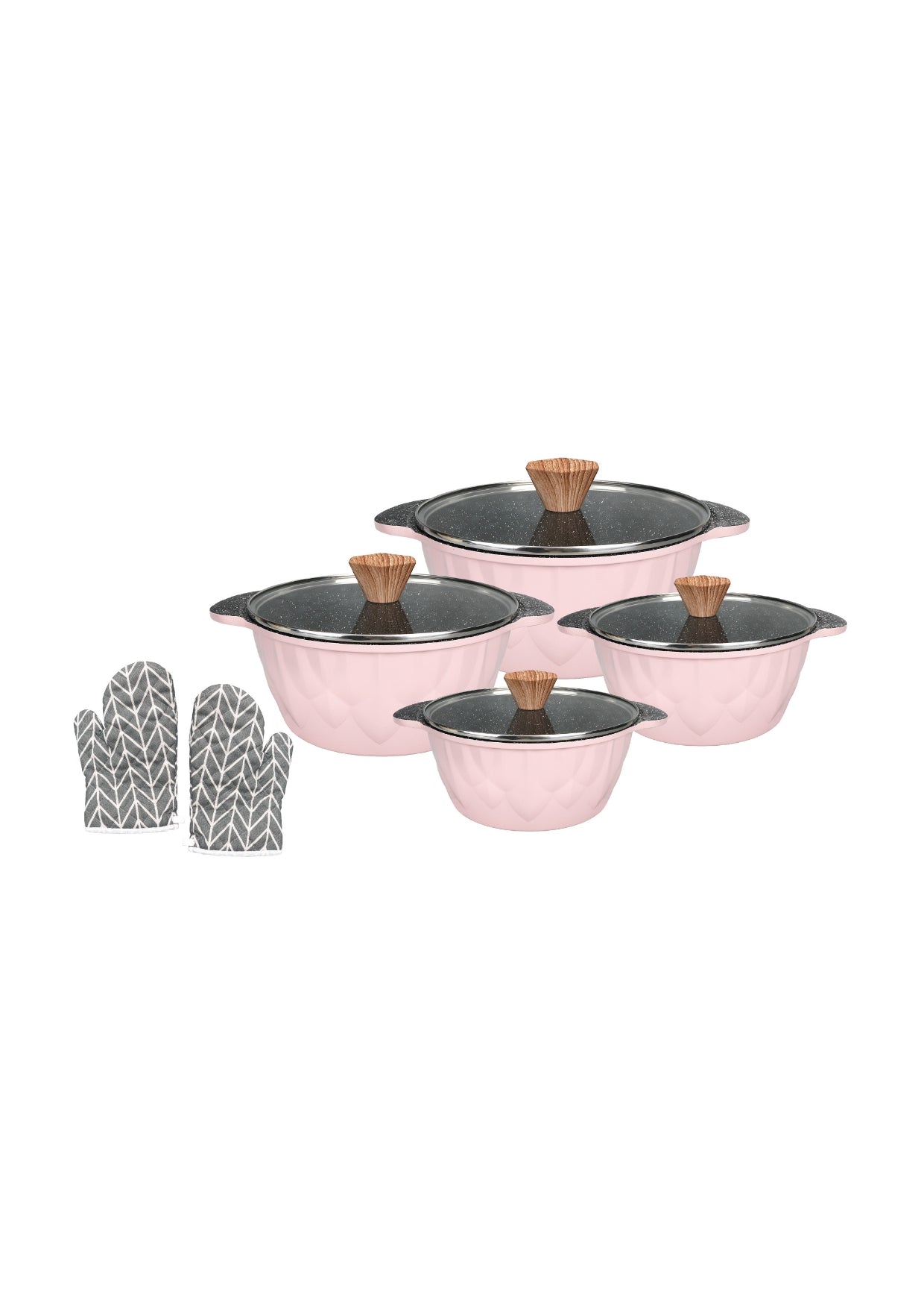 4 Pieces Casserole Set 20cm-24cm-28cm-32cm - Beige | Pink | Black