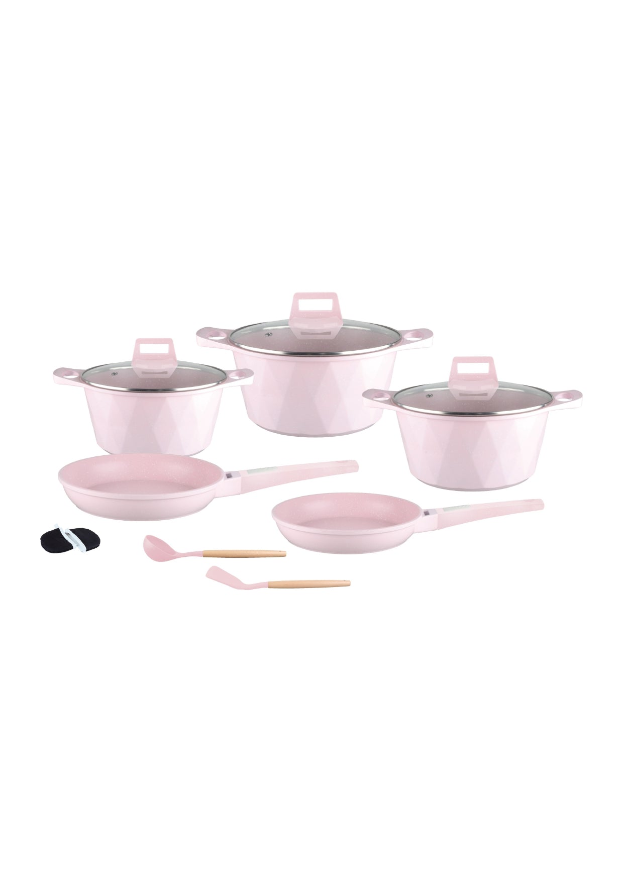12 Pieces Cookware Set with Utensils and Oven Mitts - Pink | Beige | Black Royal Swiss