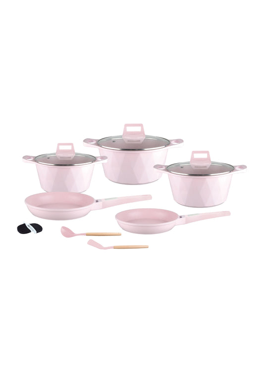 12 Pieces Cookware Set with Utensils and Oven Mitts - Pink | Beige | Black