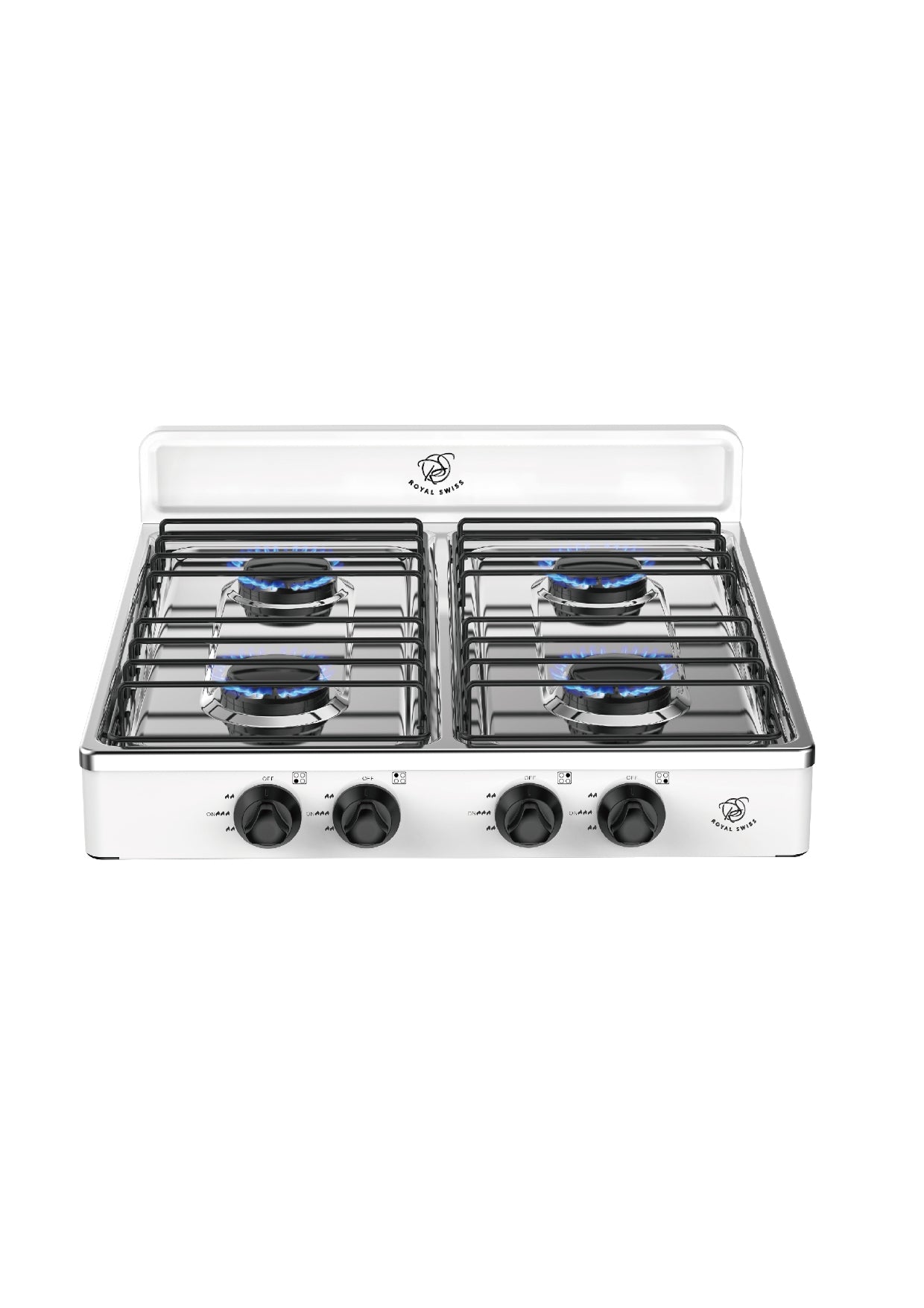 4 Head Gas Stove with Stainless Steel Burner and Lid Royal Swiss