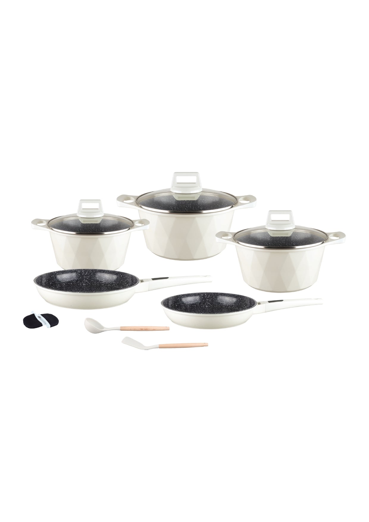 12 Pieces Cookware Set with Utensils and Oven Mitts - Pink | Beige | Black Royal Swiss