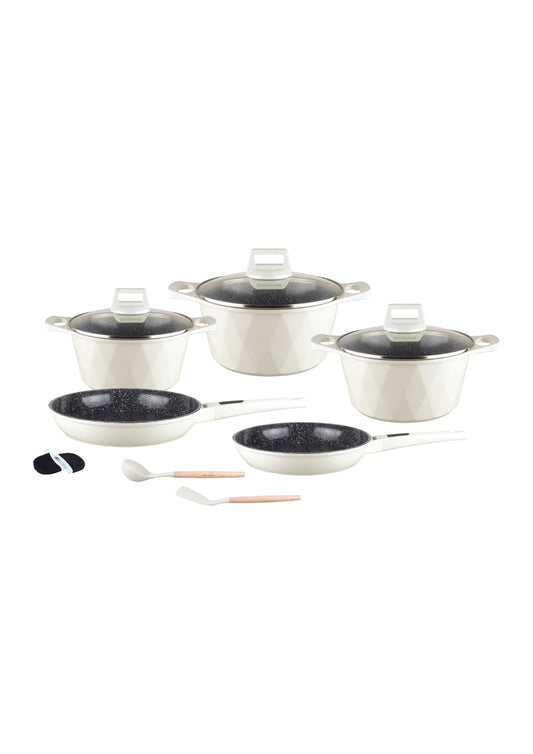 12 Pieces Cookware Set with Utensils and Oven Mitts - Pink | Beige | Black Royal Swiss