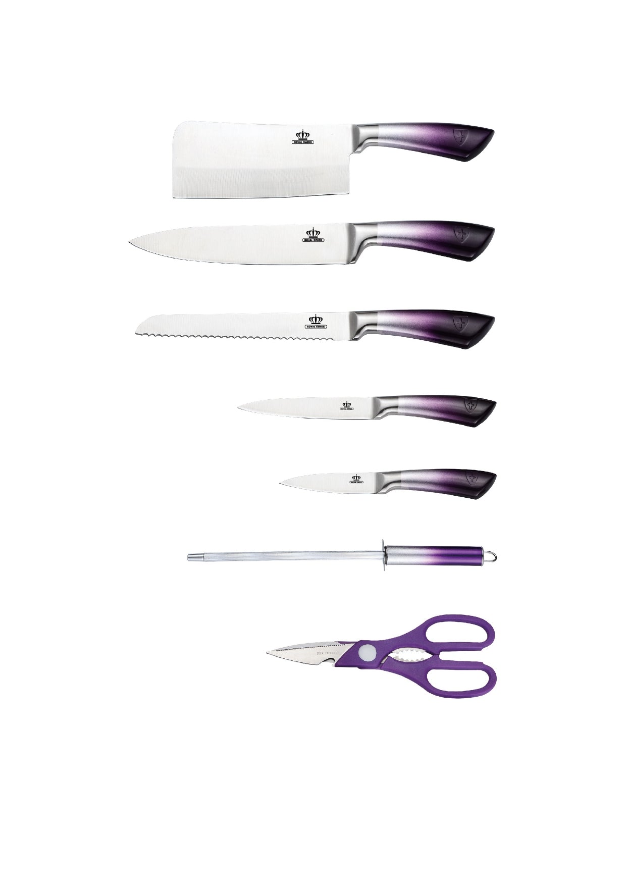 8 Pieces Knife Set - Red | Purple | Gold Royal Swiss