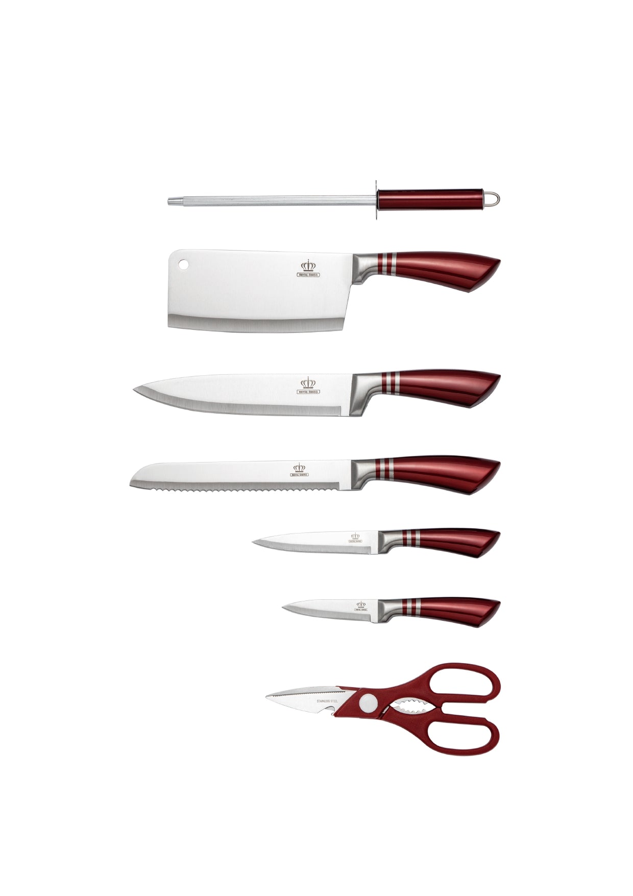 8 Pieces Knife Set - Red | Black | Silver Royal Swiss