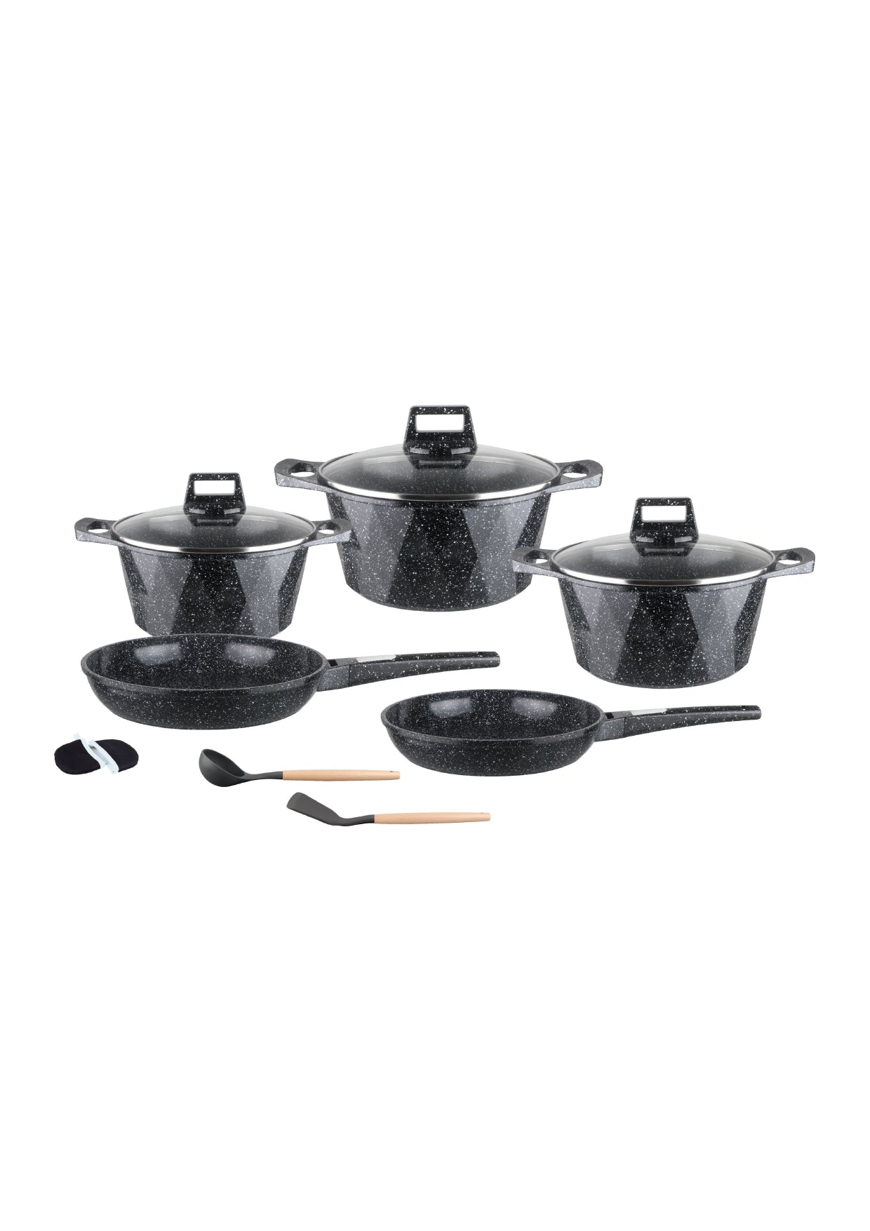 Batterie de cuisine 12 pièces avec ustensiles et gants de cuisine – Rose | Beige | Noir