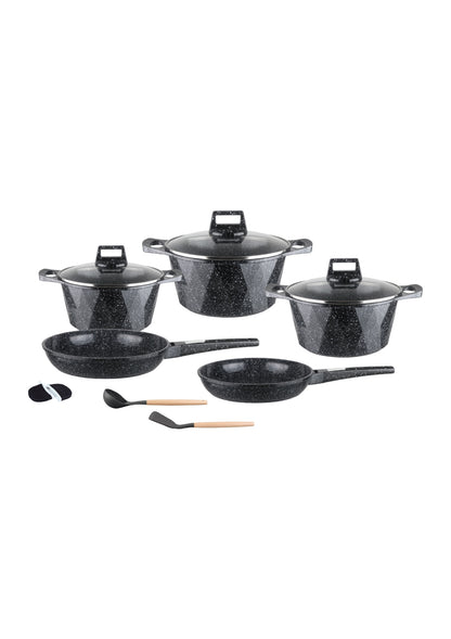 Batterie de cuisine 12 pièces avec ustensiles et gants de cuisine – Rose | Beige | Noir