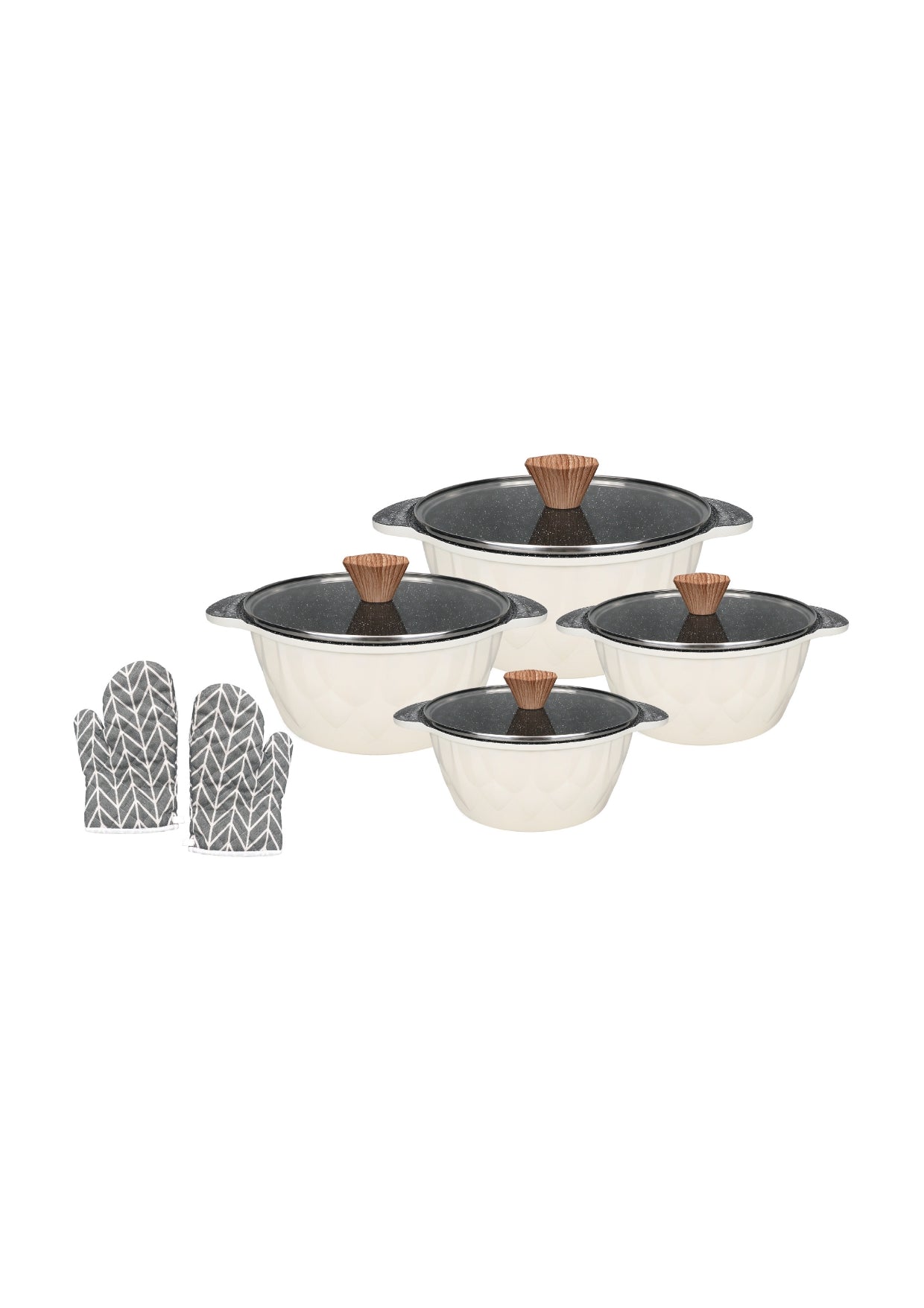 4 Pieces Casserole Set 20cm-24cm-28cm-32cm - Beige | Pink | Black Royal Swiss