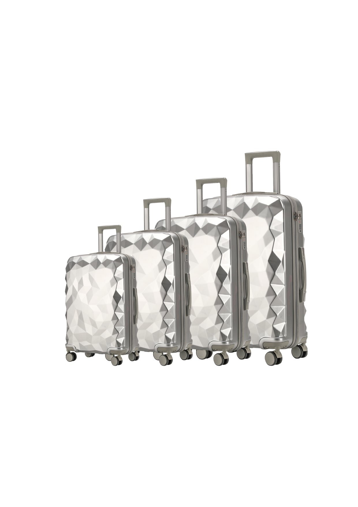 Kofferset van 4 stuks - Zwart | Donkergrijs | Zilver | Roze