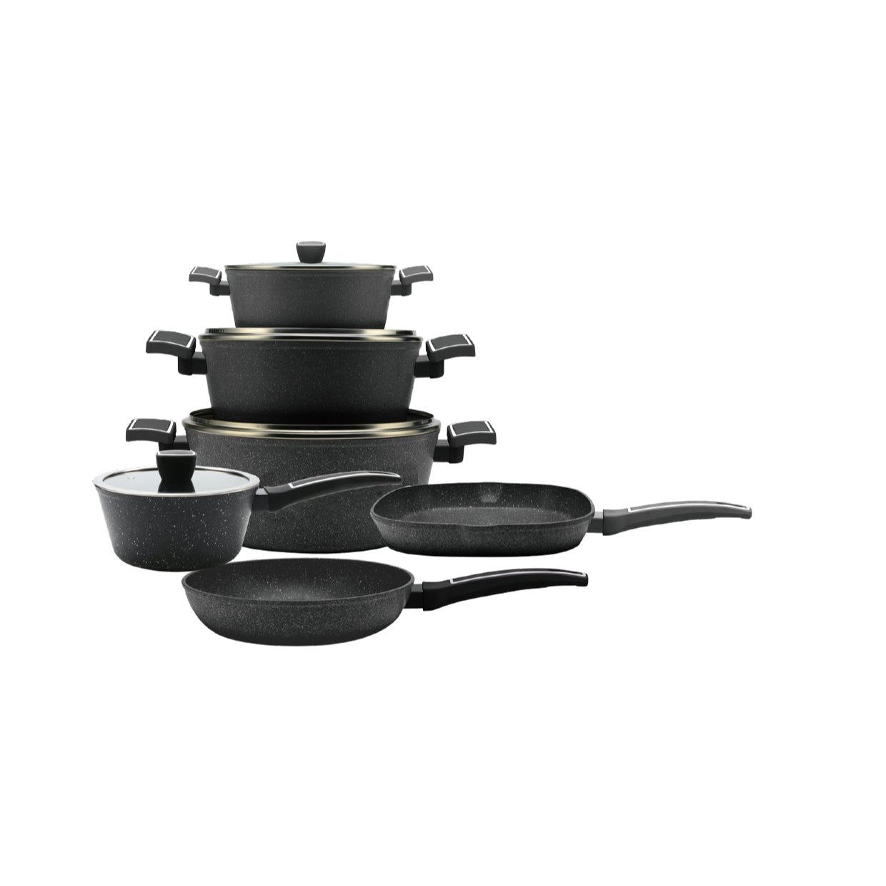 10 Pieces Cookware Set with Grill - Pink | Cream | Black Royal Swiss