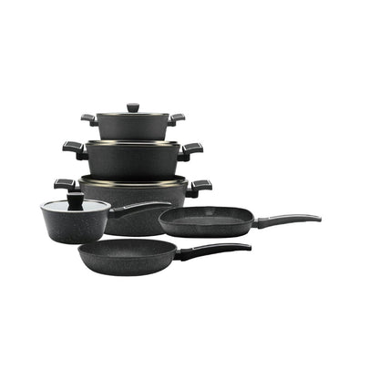 10 Pieces Cookware Set with Grill - Pink | Cream | Black Royal Swiss