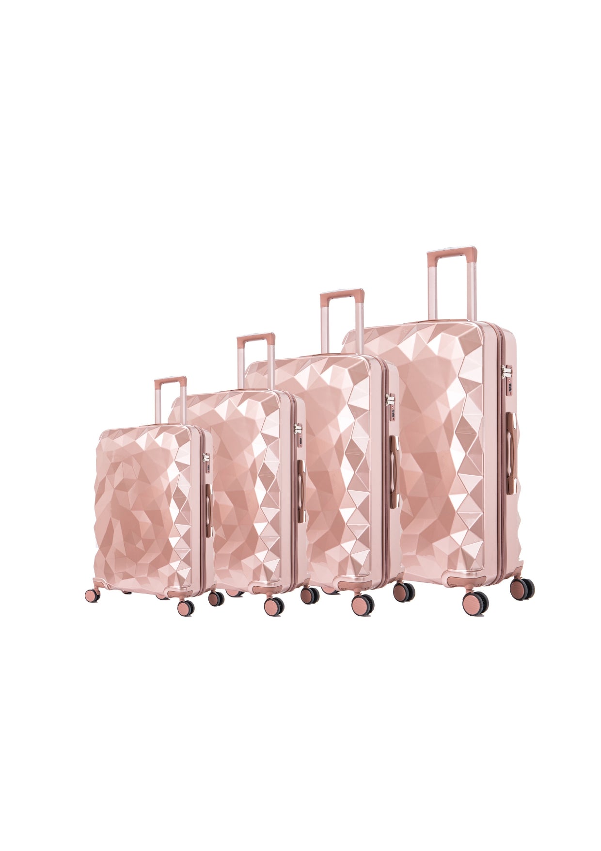 Kofferset van 4 stuks - Zwart | Donkergrijs | Zilver | Roze